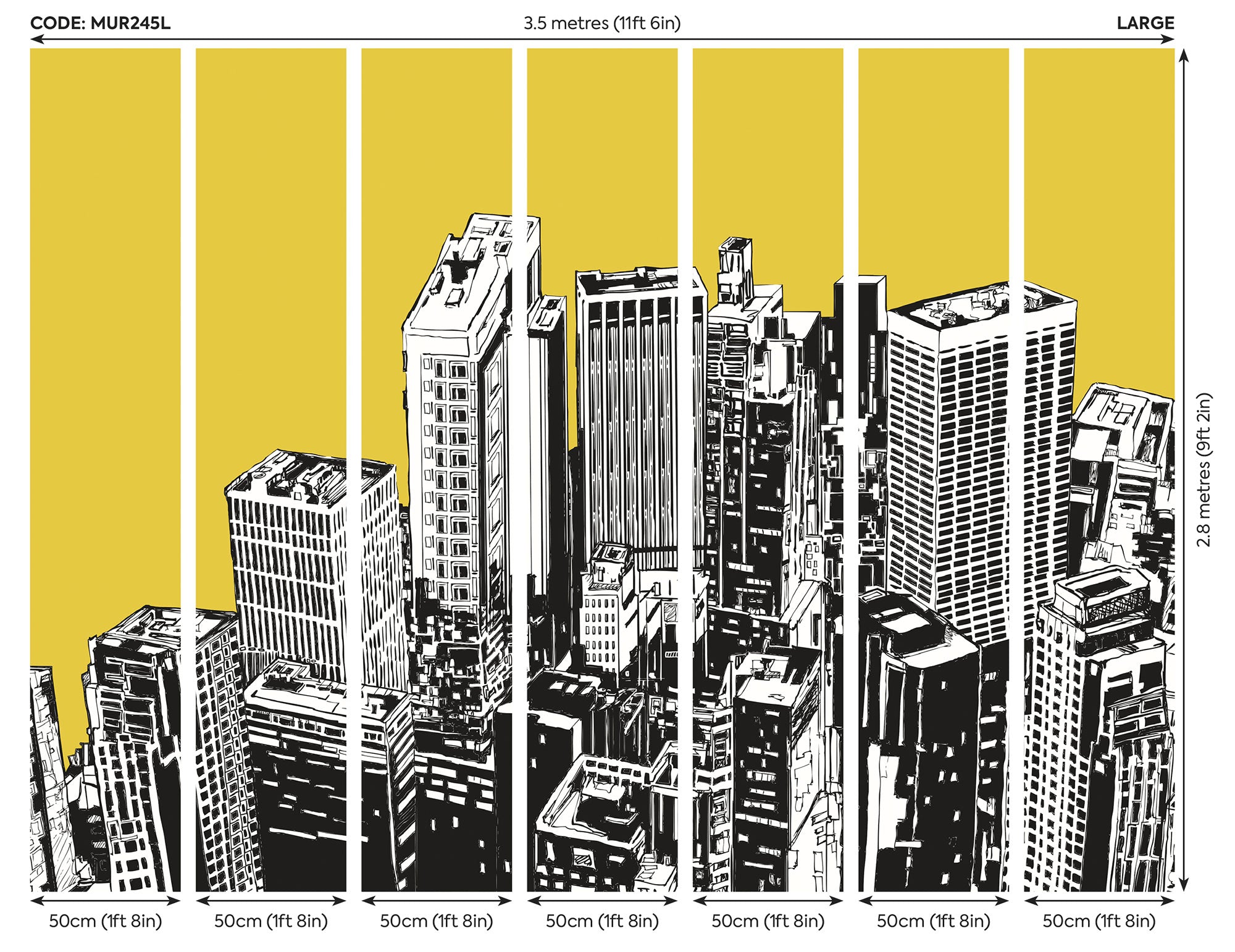 Urban City Skyscrapers Yellow Gold Mural (Large) by Origin Murals