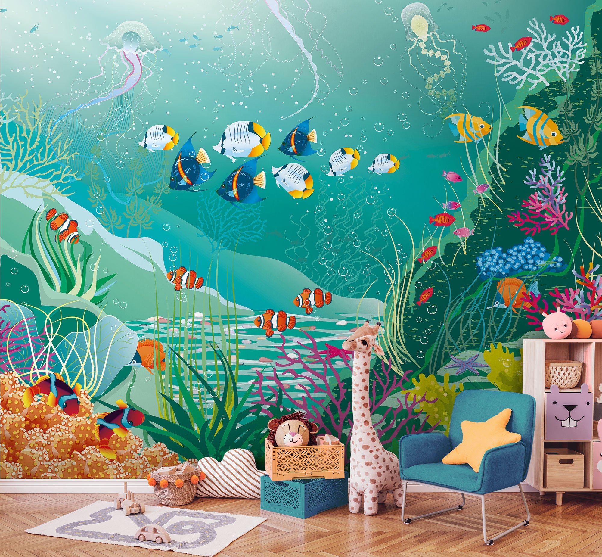 Under The Sea Adventure Jade Green Mural (Large) by Origin Murals