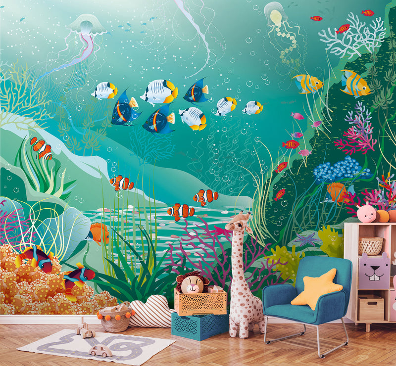 Under The Sea Adventure Jade Green Mural (Large) by Origin Murals