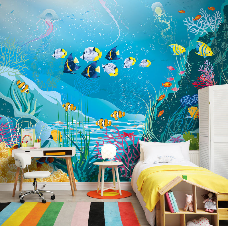 Under The Sea Adventure Aqua Blue Mural (Large) by Origin Murals