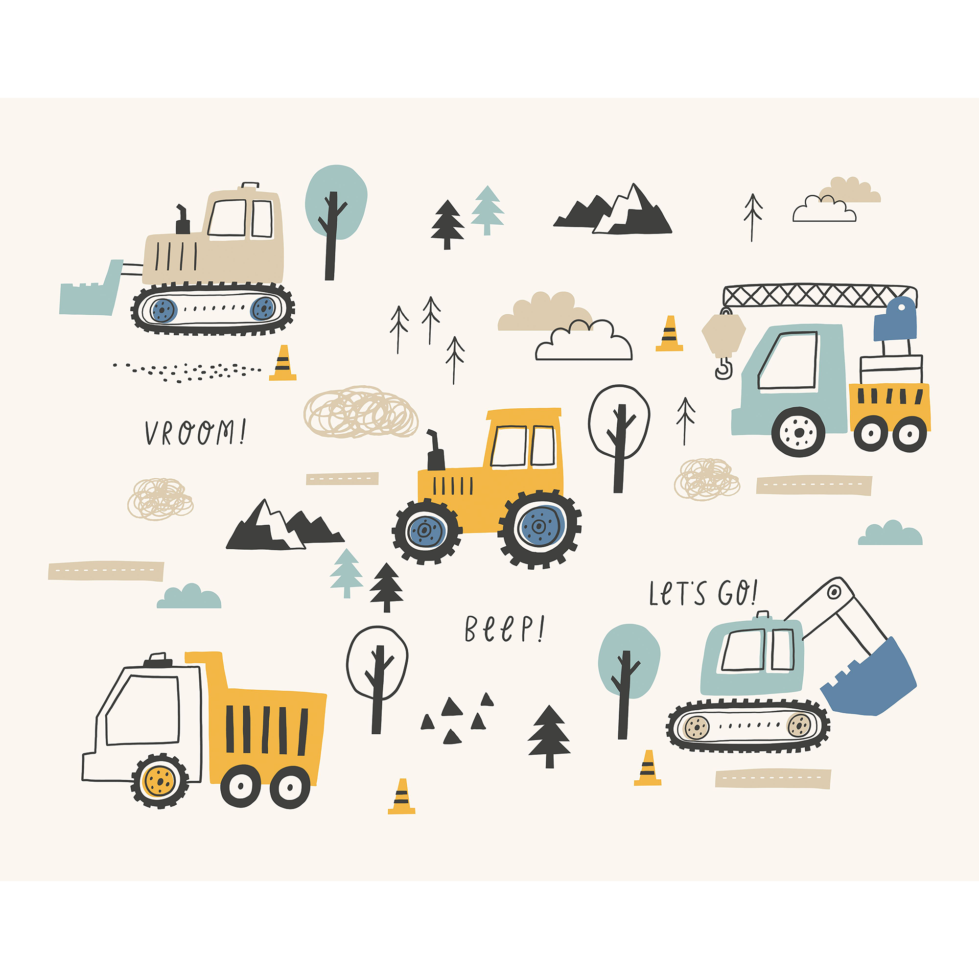 Tractors And Diggers Duckegg Blue Mural (Large) by Origin Murals