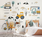 Tractors And Diggers Duckegg Blue Mural (Large) by Origin Murals