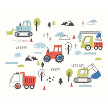 Tractors And Diggers Red Mural (Large) by Origin Murals