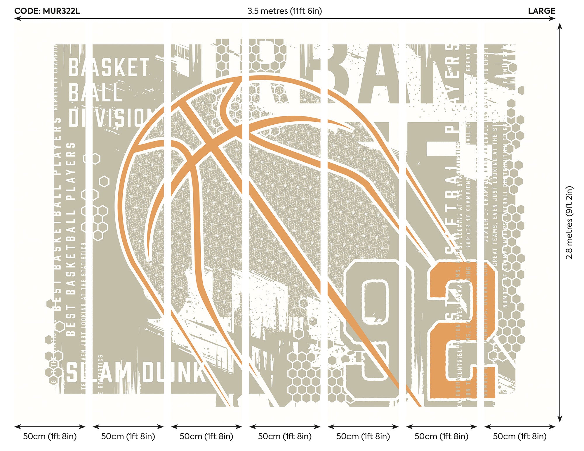 Modern Basketball Grey Mural (Large) by Origin Murals