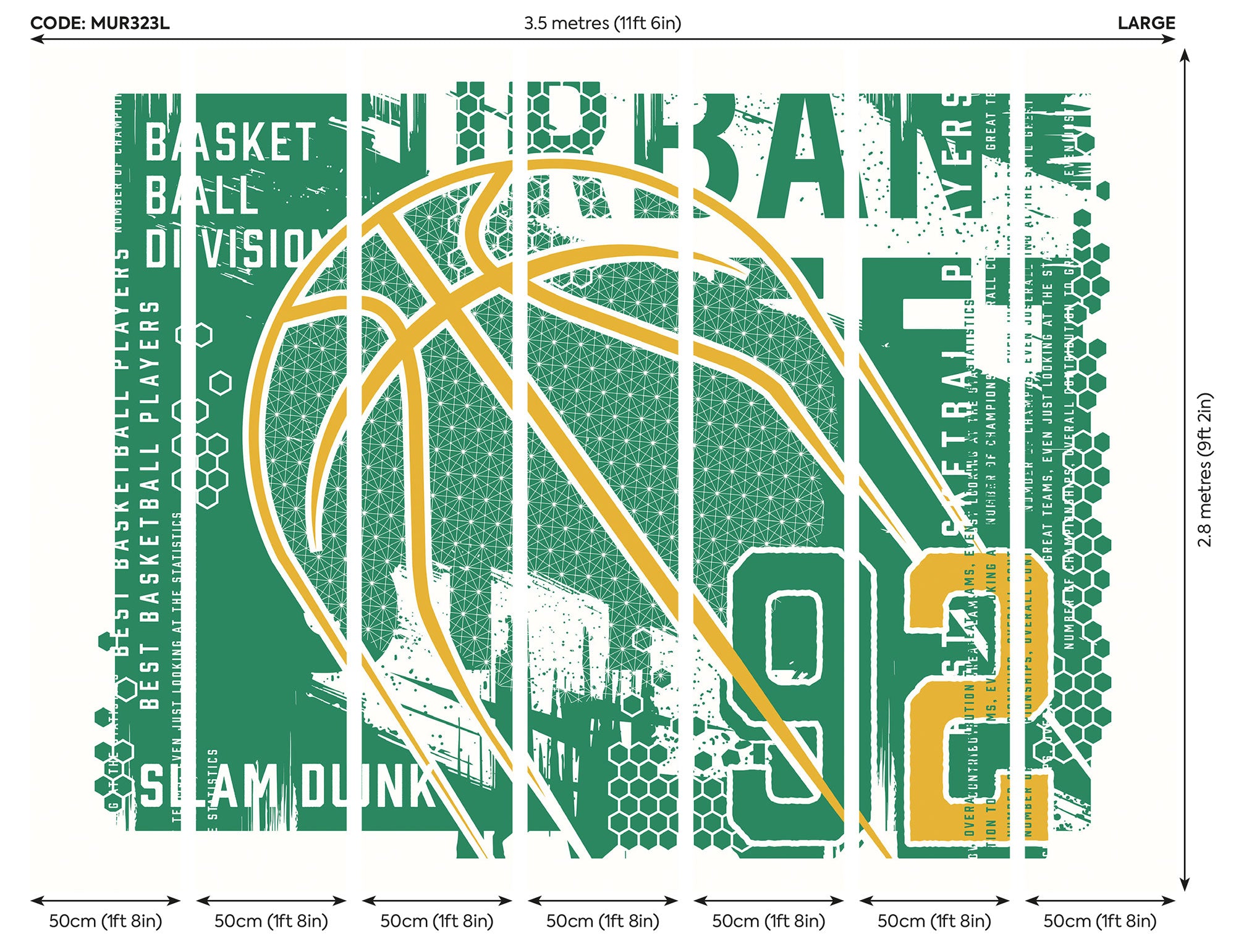 Modern Basketball Green Mural (Large) by Origin Murals