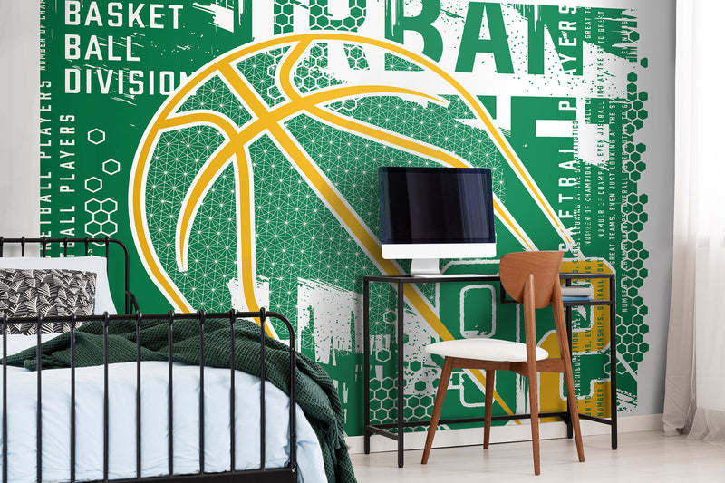 Modern Basketball Green Mural (Large) by Origin Murals