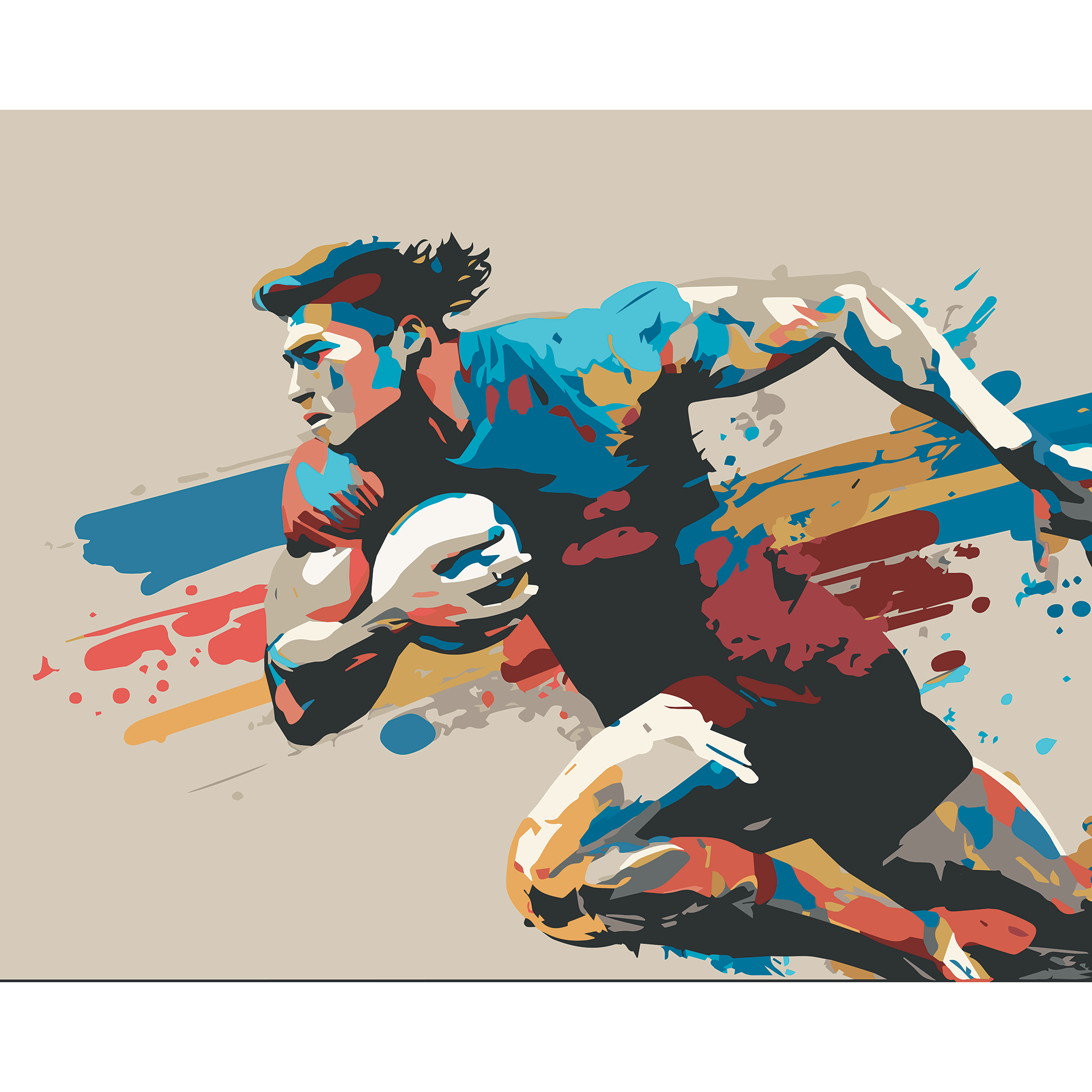 Rugby Player In Graphic Style Natural Mural (Large) by Origin Murals