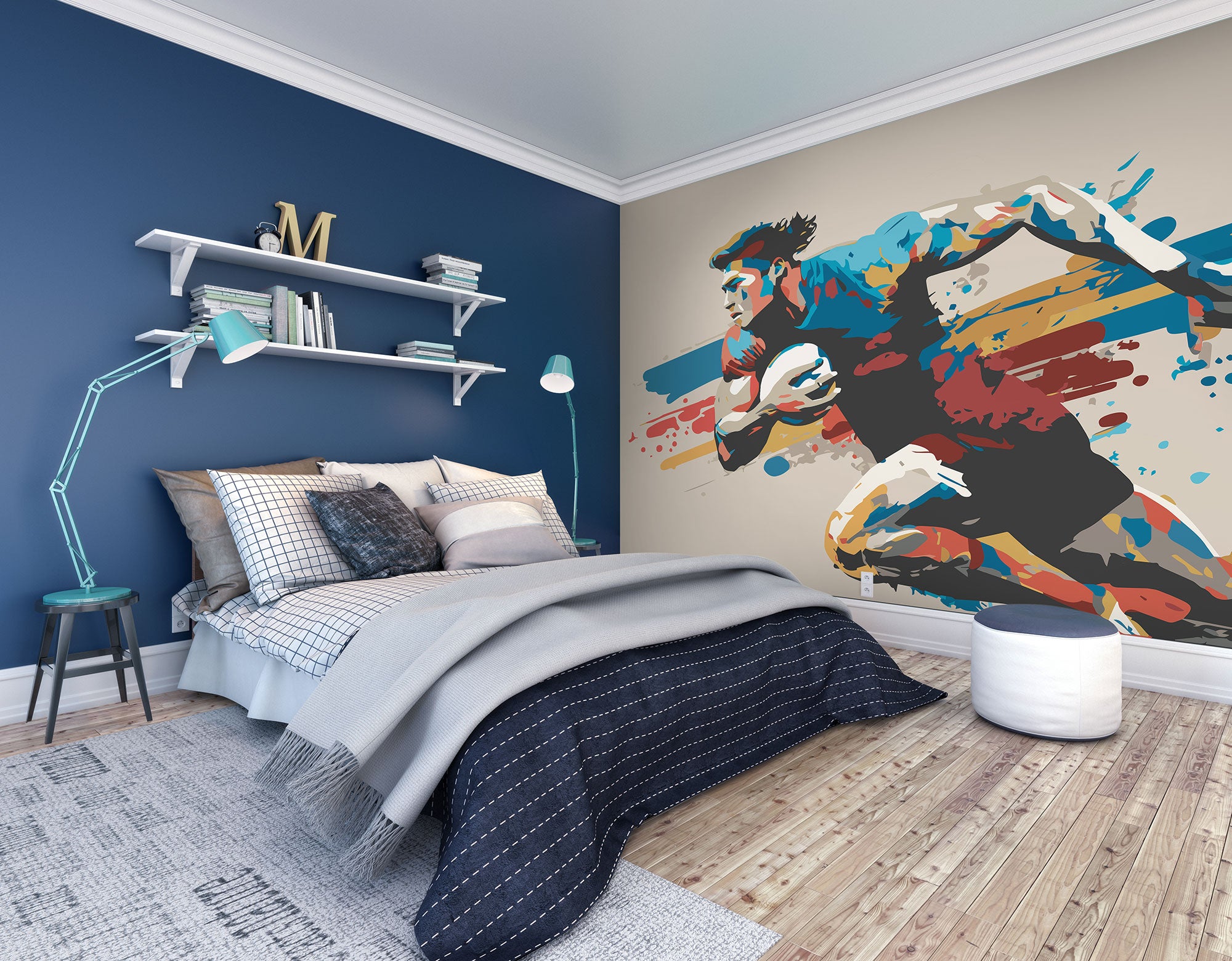 Rugby Player In Graphic Style Natural Mural (Large) by Origin Murals