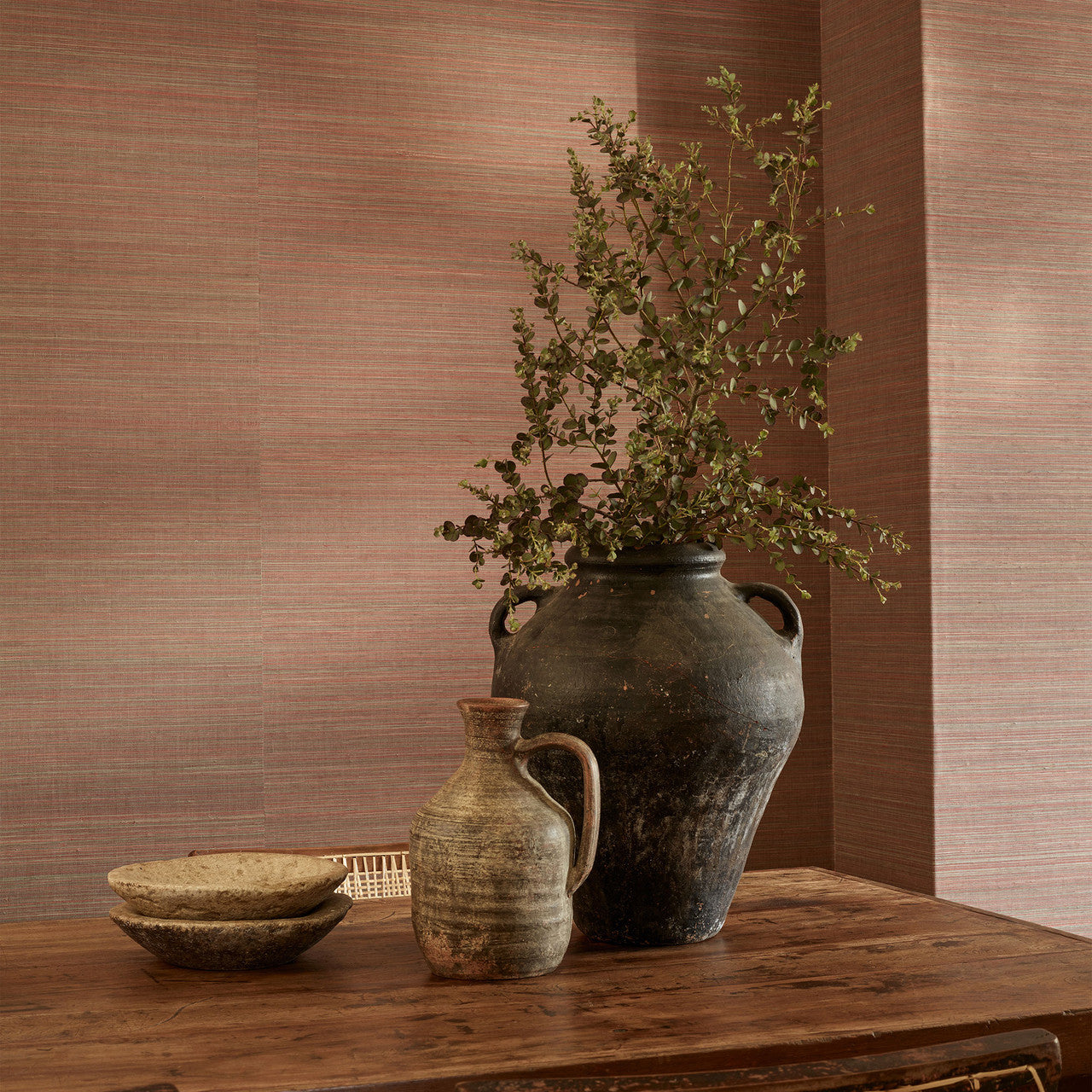 MW142/06 Duo Abacá Collage III Berber Red Wallpaper By Mark Alexander