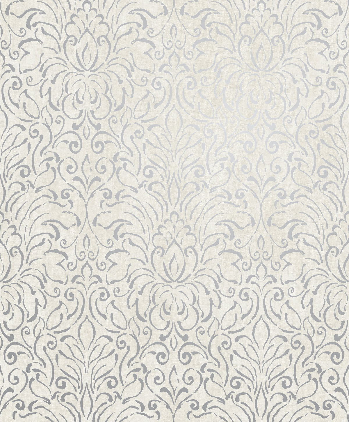 Damask Silver White Metallic FX 2 Wallpaper by Galerie — flat