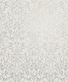 Damask Silver White Metallic FX 2 Wallpaper by Galerie — flat