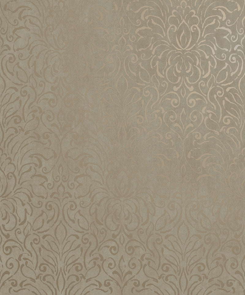 Damask Brown Bronze / Beige Metallic FX 2 Wallpaper by Galerie — flat
