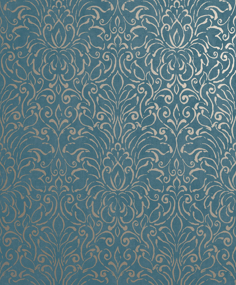 Damask Teal Metallic FX 2 Wallpaper by Galerie — flat
