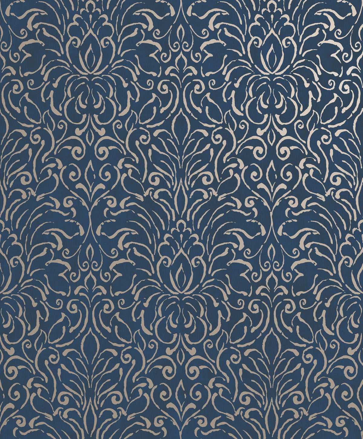 Damask Navy Metallic FX 2 Wallpaper by Galerie — flat