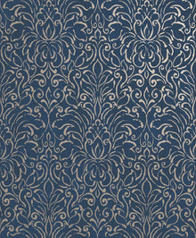 Damask Navy Metallic FX 2 Wallpaper by Galerie — flat