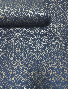 Damask Navy Metallic FX 2 Wallpaper by Galerie — roomshot 2