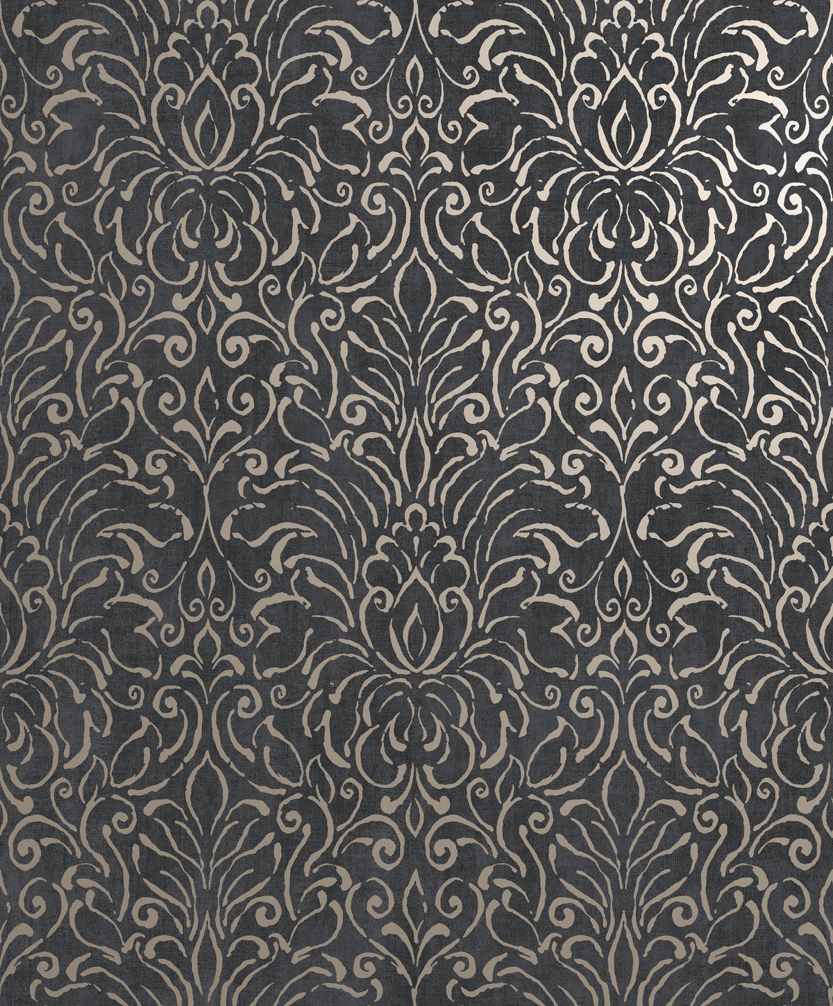 Damask Black / Gold Metallic FX 2 Wallpaper by Galerie — flat