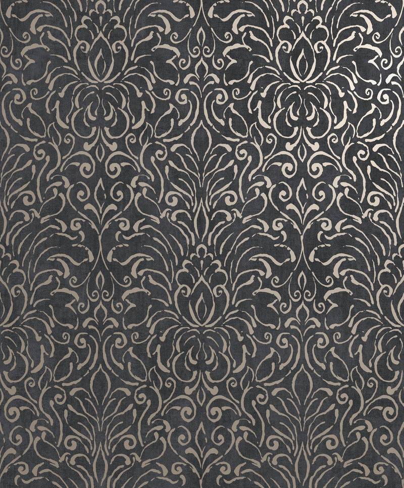 Damask Black / Gold Metallic FX 2 Wallpaper by Galerie — flat