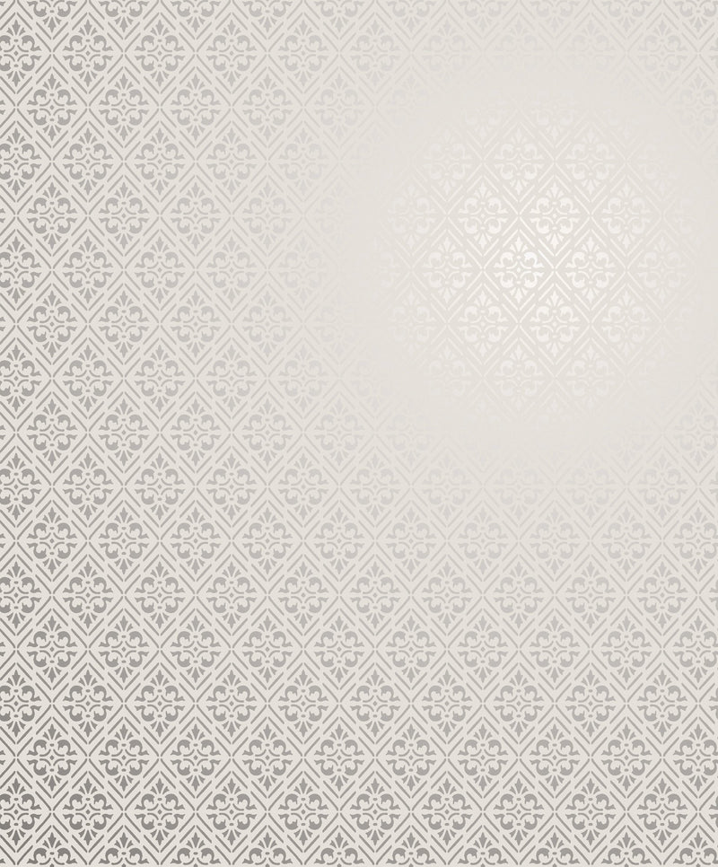 Diamond Damask Cream / Silver Grey Metallic FX 2 Wallpaper by Galerie — flat