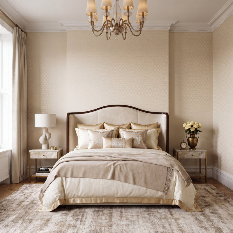 Diamond Damask Cream Metallic FX 2 Wallpaper by Galerie — roomshot 1