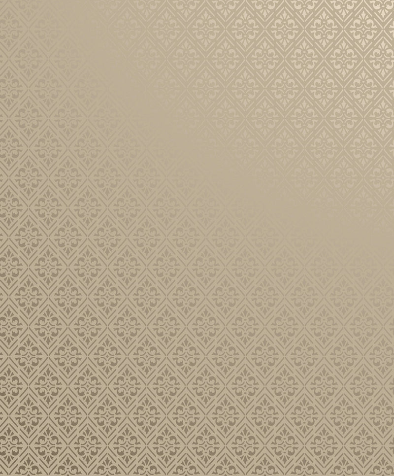 Diamond Damask Beige / Silver Grey Metallic FX 2 Wallpaper by Galerie — flat
