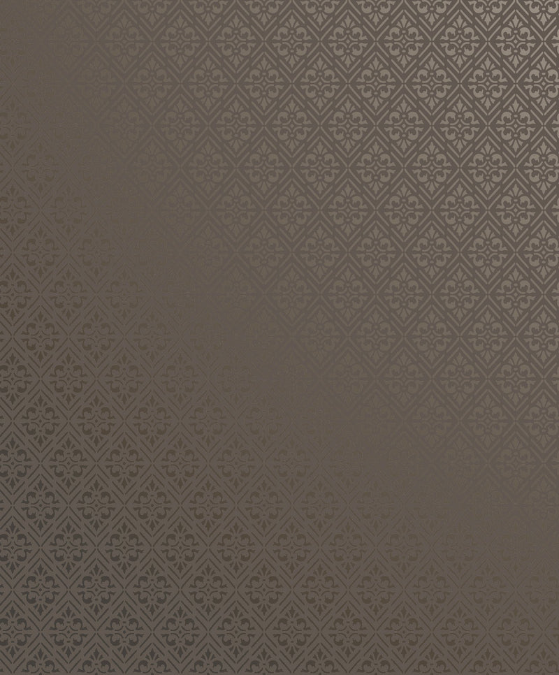 Diamond Damask Bronze Brown / Silver Grey Metallic FX 2 Wallpaper by Galerie — flat