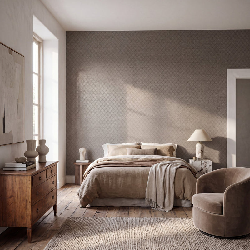 Diamond Damask Bronze Brown / Silver Grey Metallic FX 2 Wallpaper by Galerie — roomshot 1
