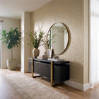 Stripe Geometric Bronze Brown / Cream Metallic FX 2 Wallpaper by Galerie — roomshot 1