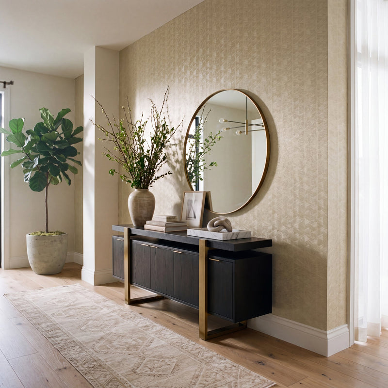 Stripe Geometric Bronze Brown / Cream Metallic FX 2 Wallpaper by Galerie — roomshot 1