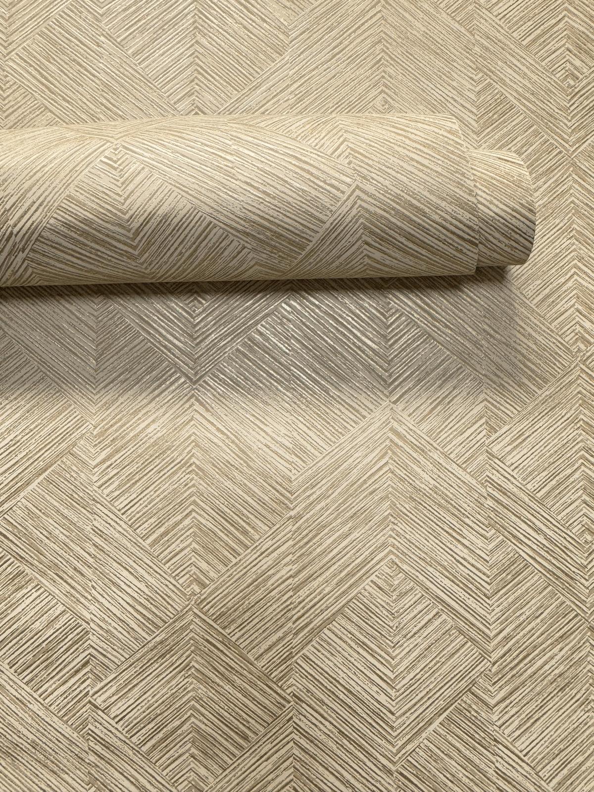 Stripe Geometric Bronze Brown / Cream Metallic FX 2 Wallpaper by Galerie — roomshot 2