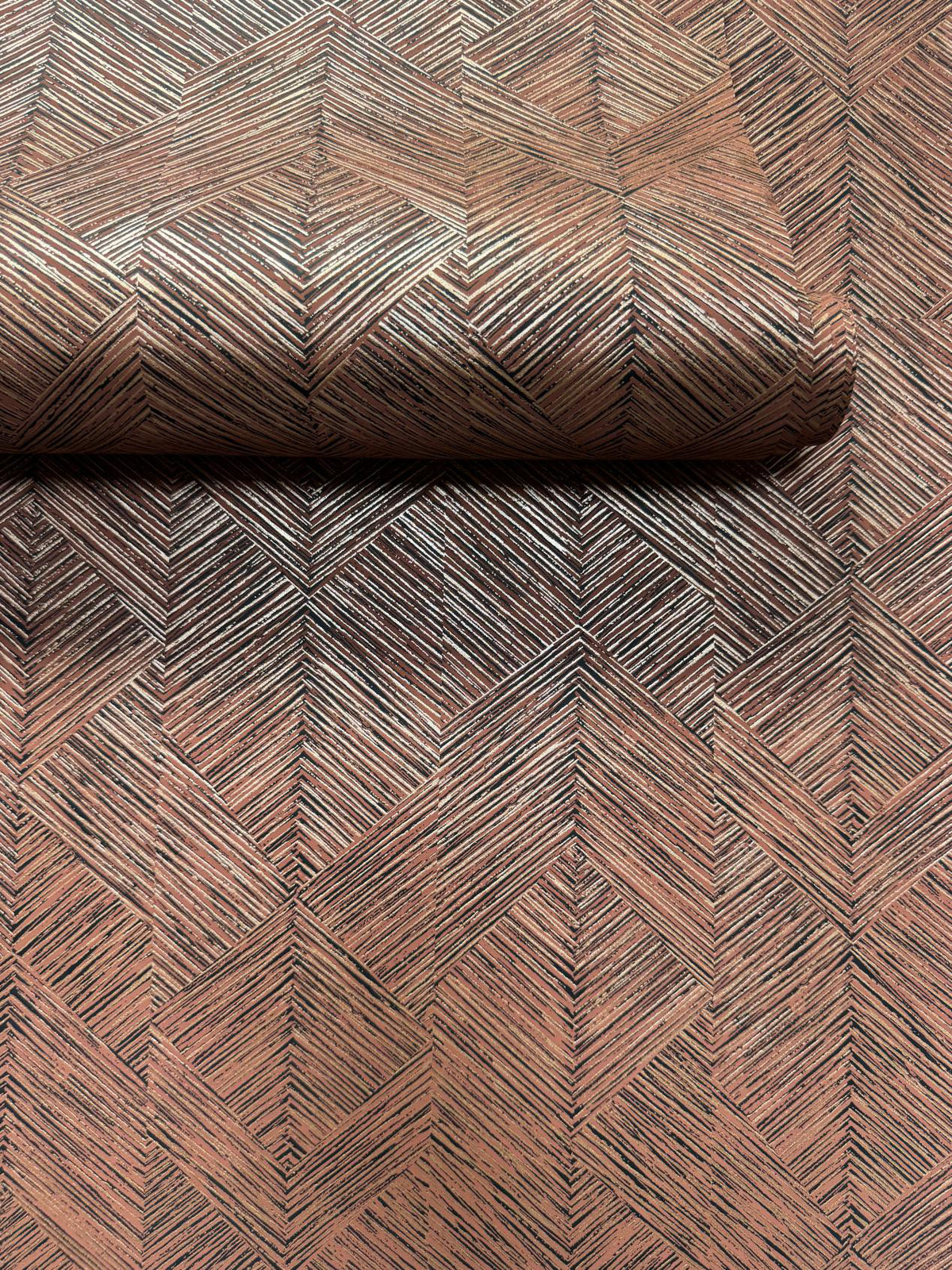 Stripe Geometric Orange / Black Metallic FX 2 Wallpaper by Galerie — roomshot 2