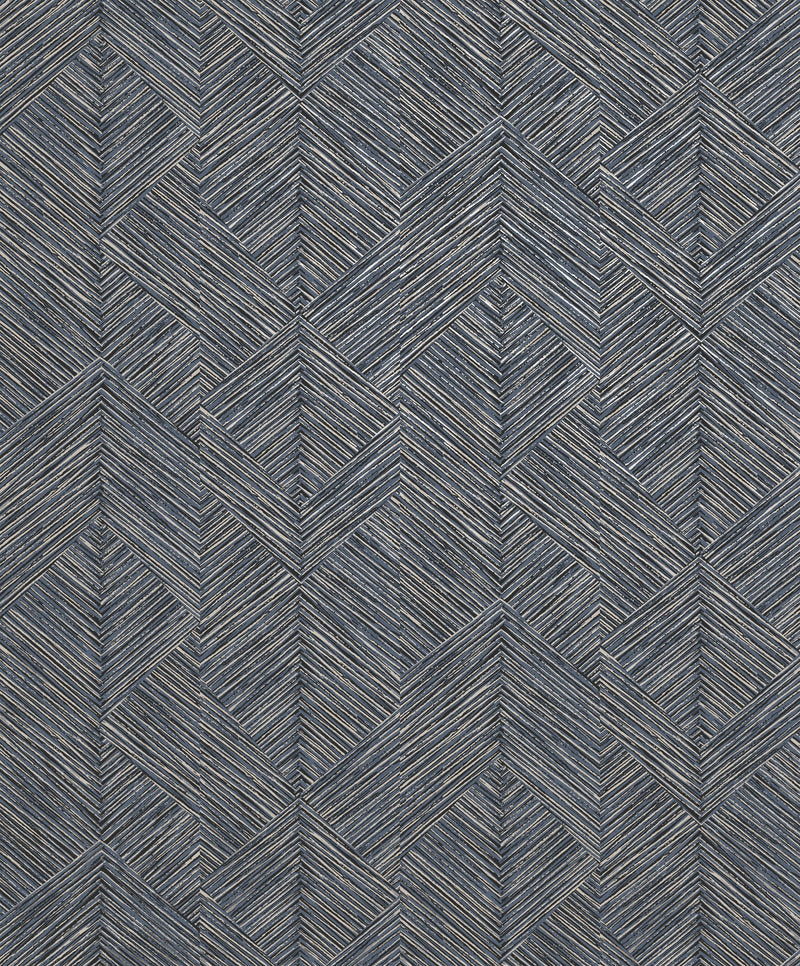 Stripe Geometric Blue / Black Metallic FX 2 Wallpaper by Galerie — flat