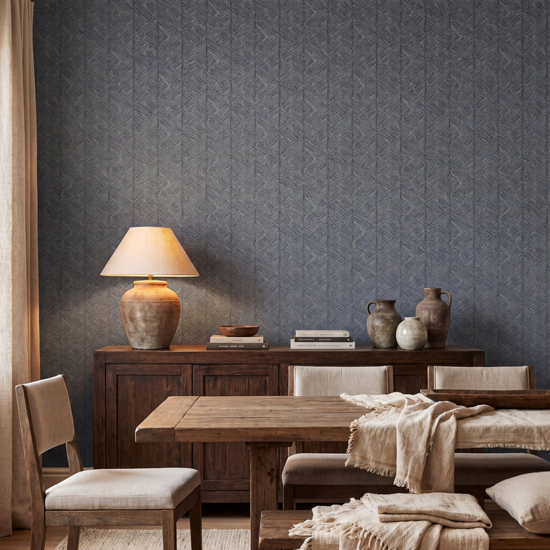 Stripe Geometric Blue / Black Metallic FX 2 Wallpaper by Galerie — roomshot 1