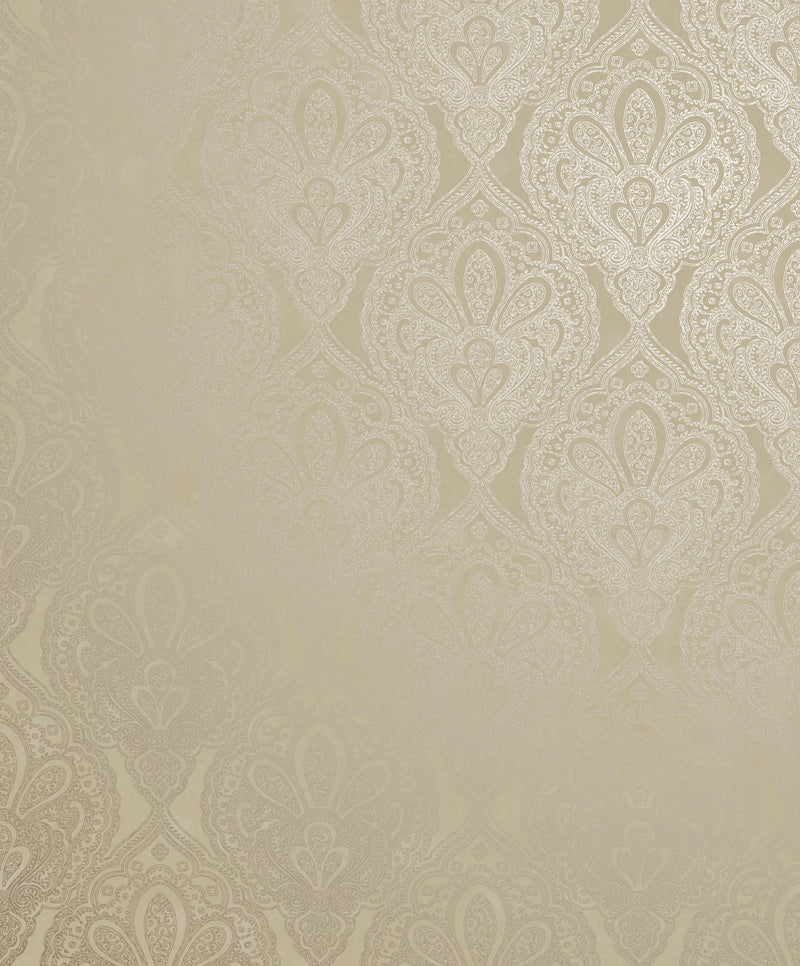 Damask Beige Metallic FX 2 Wallpaper by Galerie — flat