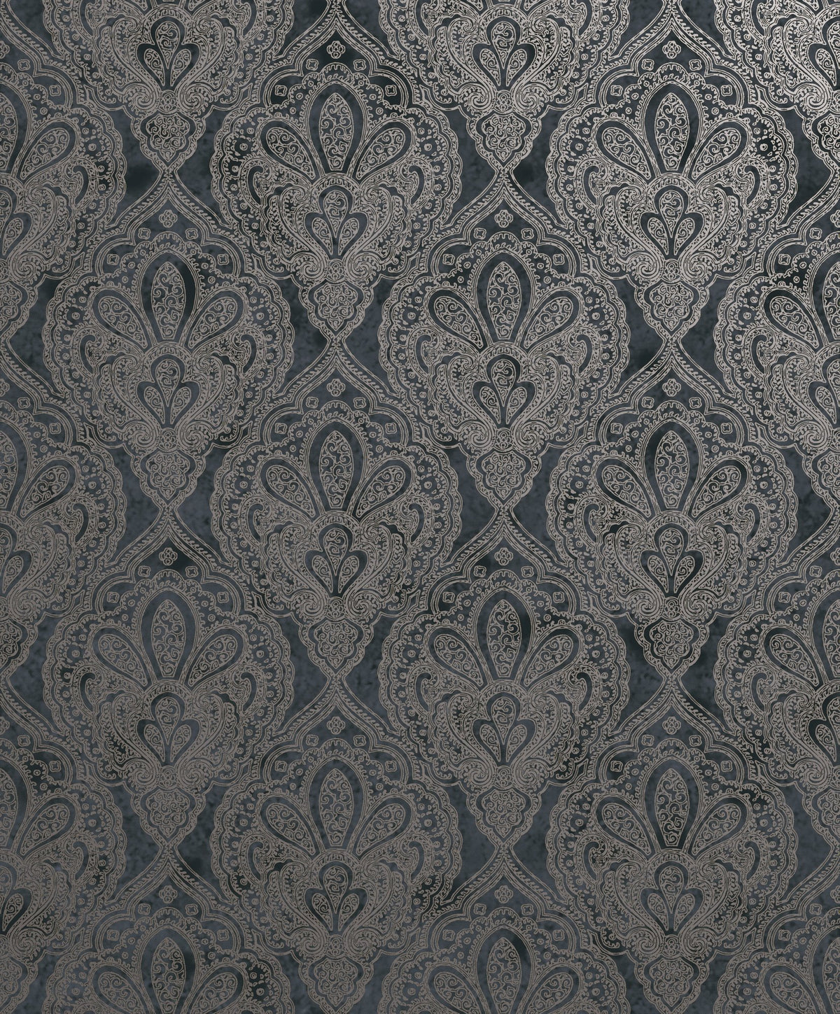 Damask Black / Silver Grey Metallic FX 2 Wallpaper by Galerie — flat