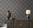 Damask Black / Silver Grey Metallic FX 2 Wallpaper by Galerie — roll shot