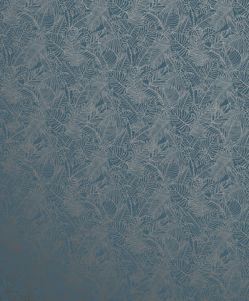 Shimmer Leaf Blue / Silver Grey Metallic FX 2 Wallpaper by Galerie — flat
