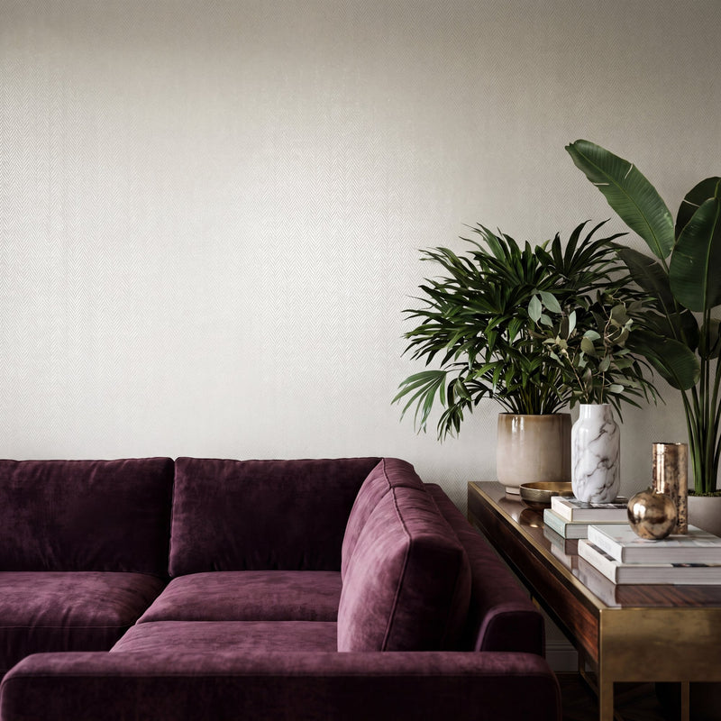 Chevron Cream Metallic FX 2 Wallpaper by Galerie — roomshot 1