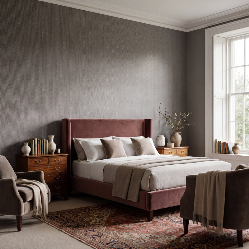 Chevron Bronze Brown Metallic FX 2 Wallpaper by Galerie — roomshot 1