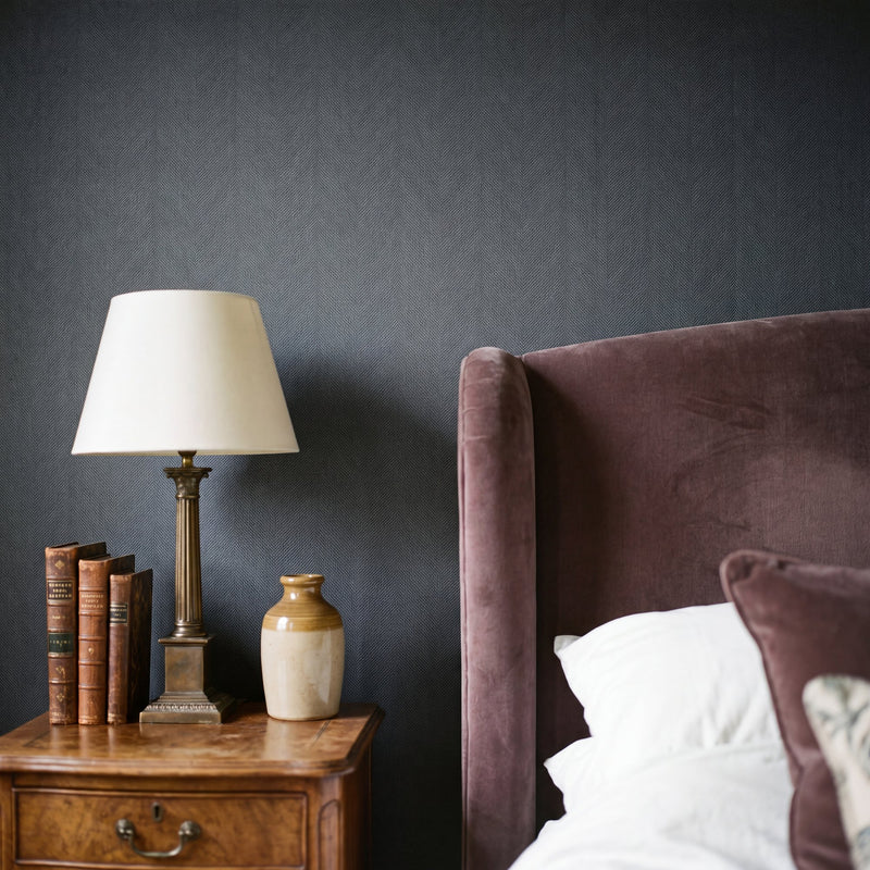 Chevron Blue Metallic FX 2 Wallpaper by Galerie — roomshot 1