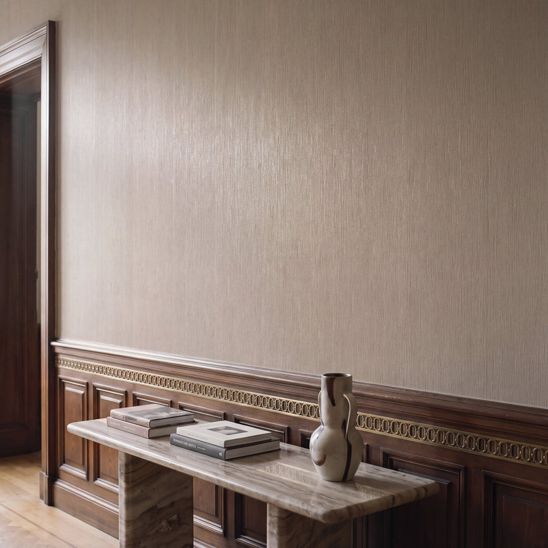 Shimmer Stripe Taupe Metallic FX 2 Wallpaper by Galerie — roomshot 1