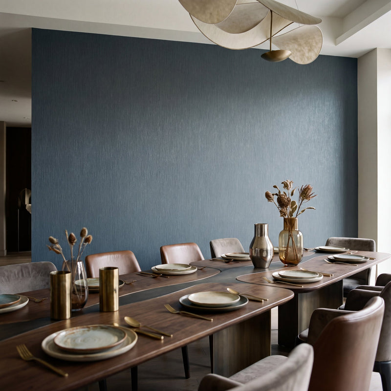 Shimmer Stripe Blue / Black Metallic FX 2 Wallpaper by Galerie — roomshot 1
