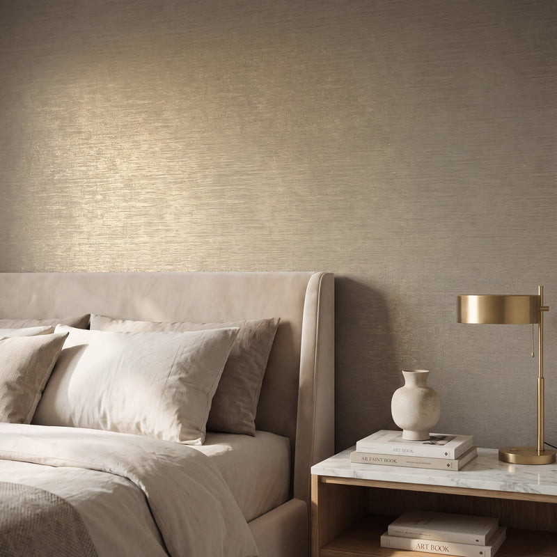 Horizontal Stripe Bronze Brown / Gold Metallic FX 2 Wallpaper by Galerie — roomshot 1