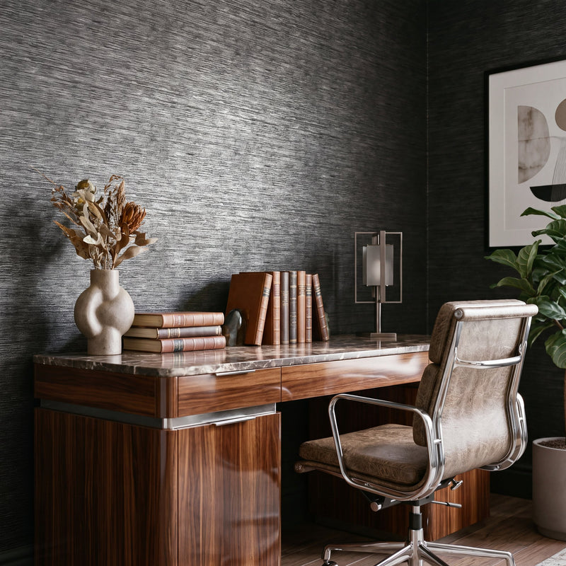 Horizontal Stripe Silver Grey / Black Metallic FX 2 Wallpaper by Galerie — roomshot 1