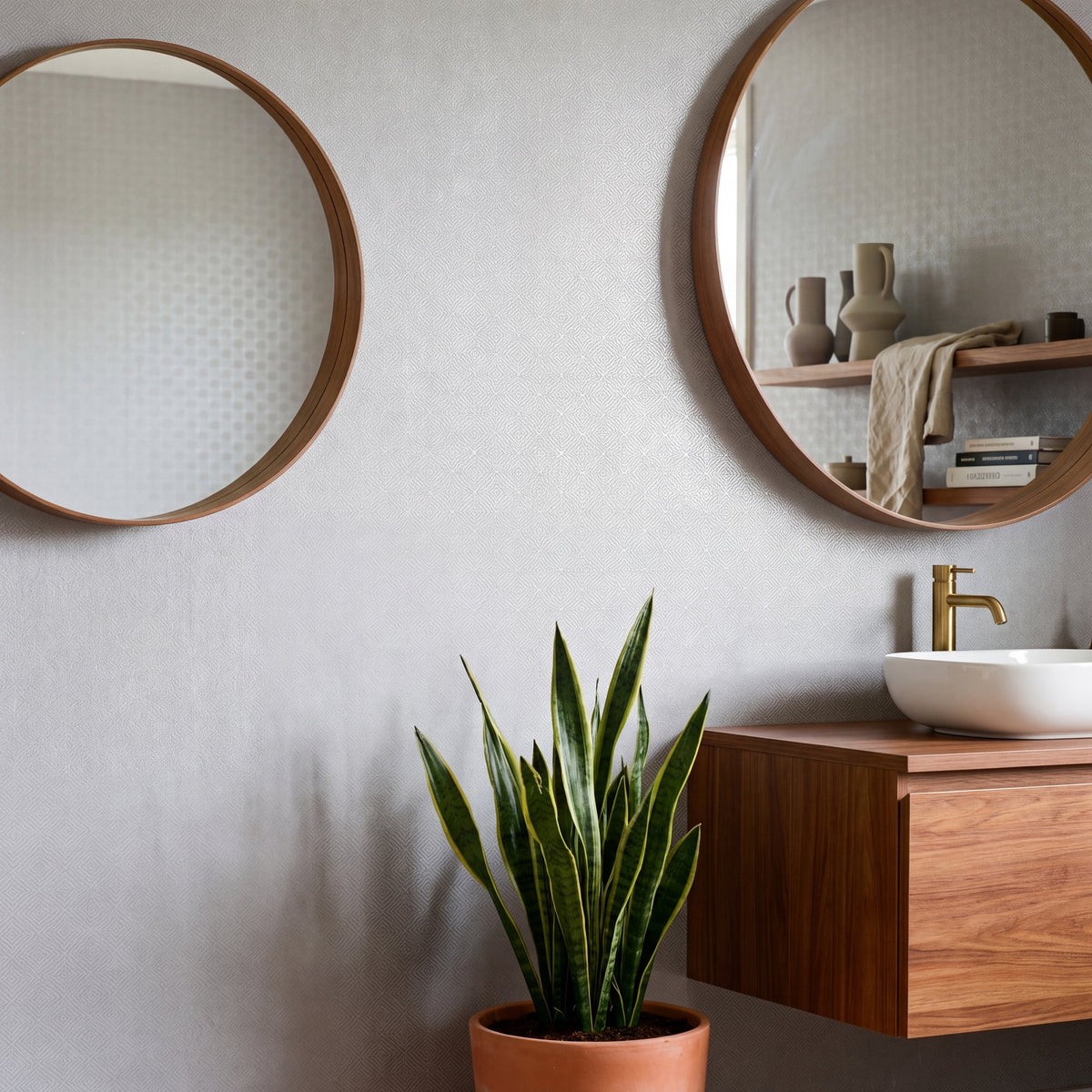 Square Geometric Silver Grey Metallic FX 2 Wallpaper by Galerie — roomshot 1