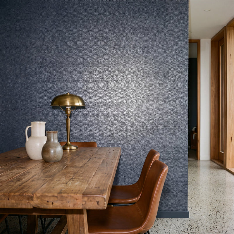 Square Geometric Blue / Gold Metallic FX 2 Wallpaper by Galerie — roomshot 1