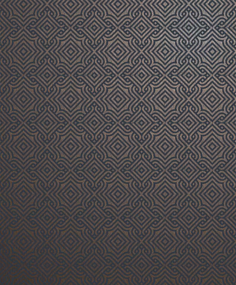 Square Geometric Blue / Bronze Brown Metallic FX 2 Wallpaper by Galerie — flat