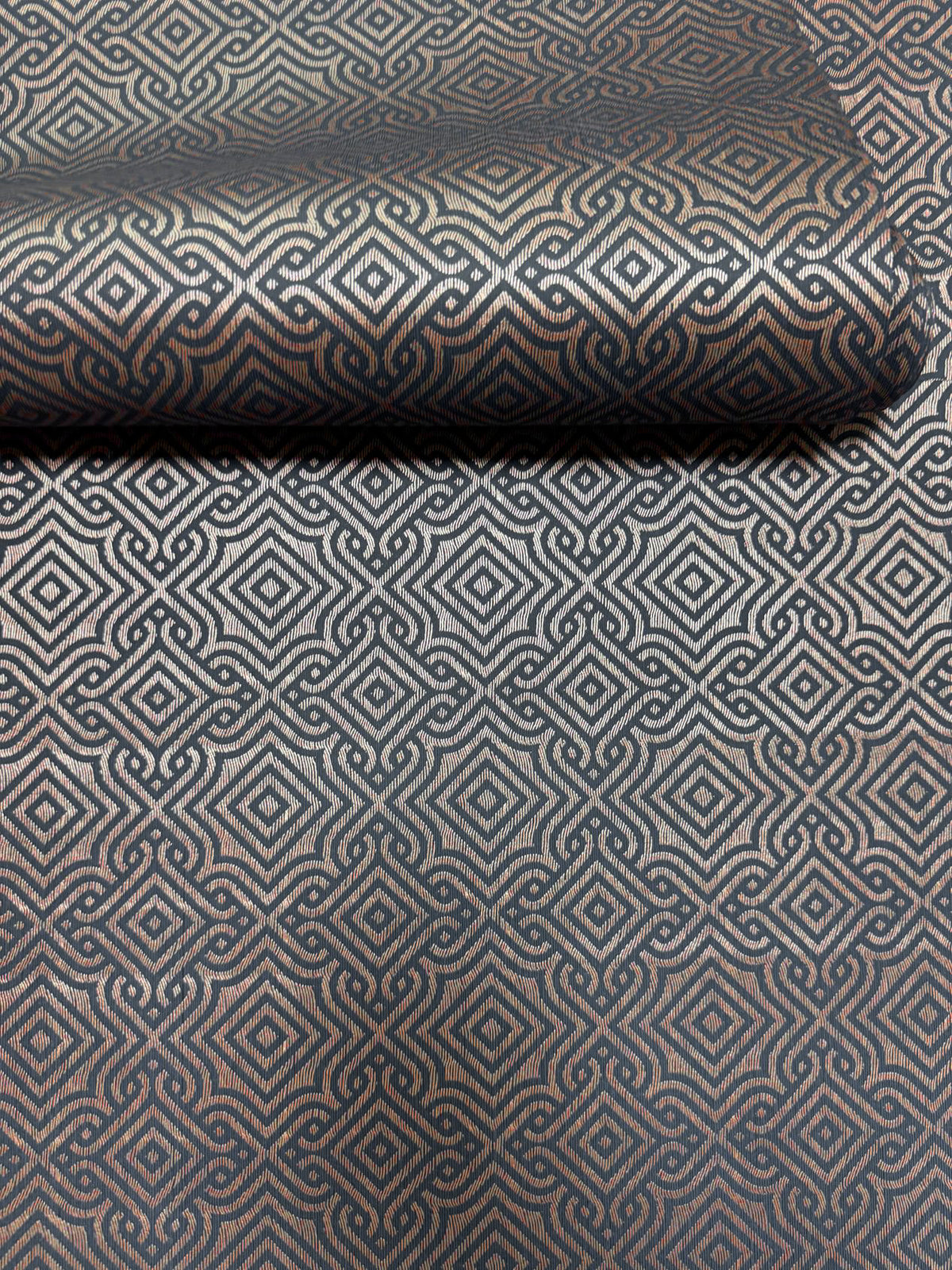 Square Geometric Blue / Bronze Brown Metallic FX 2 Wallpaper by Galerie — roomshot 2