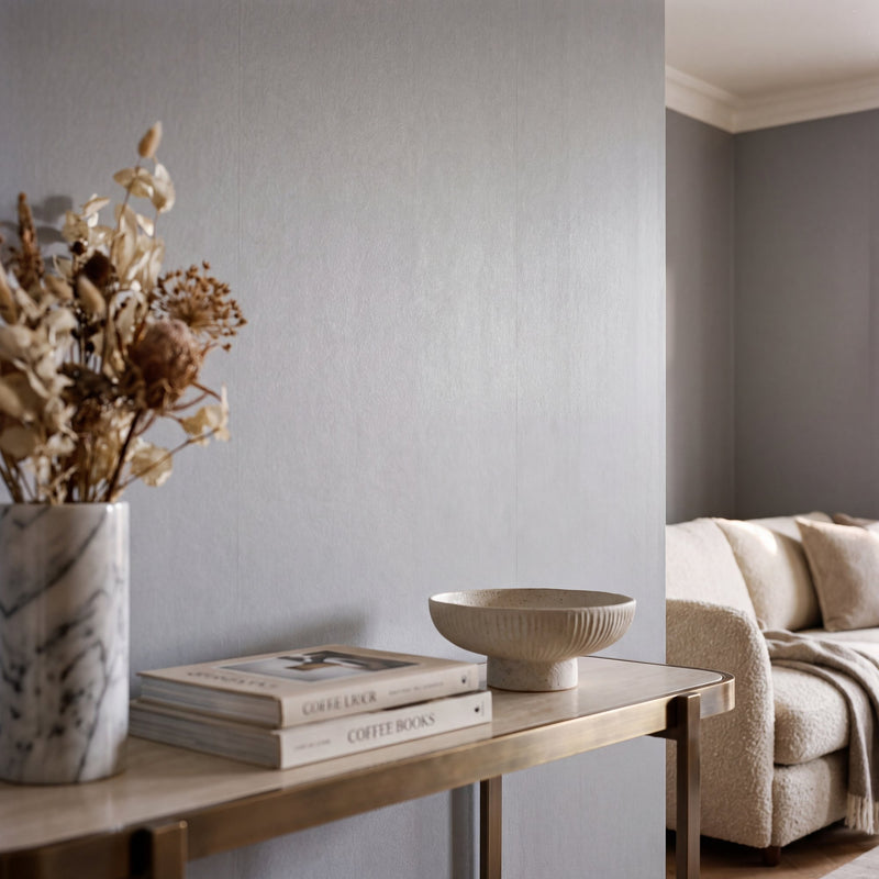 Plain Texture Silver Grey Metallic FX 2 Wallpaper by Galerie — roomshot 1