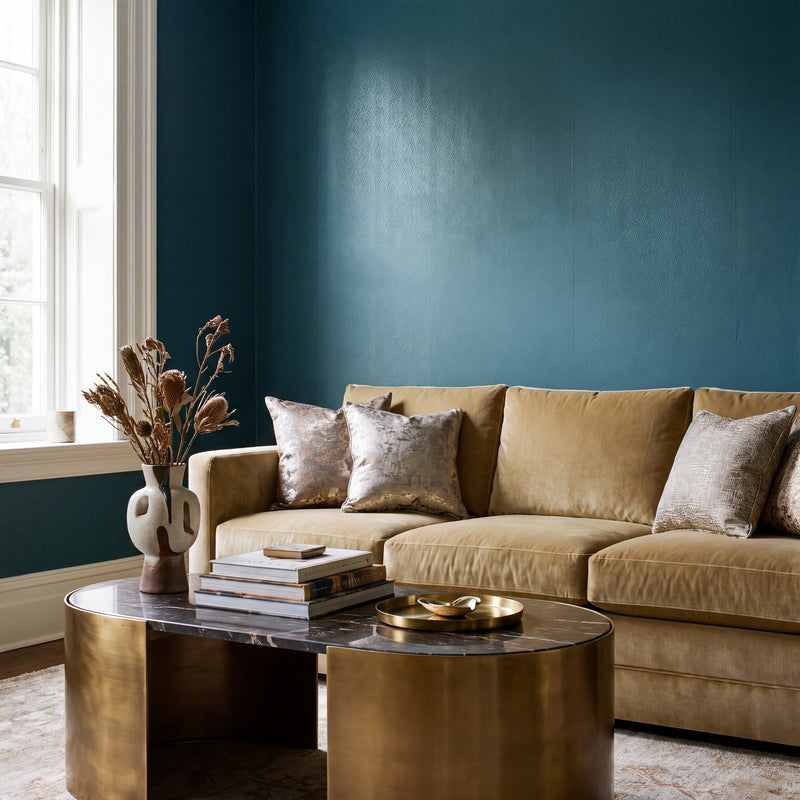 Plain Texture Blue Metallic FX 2 Wallpaper by Galerie — roomshot 1